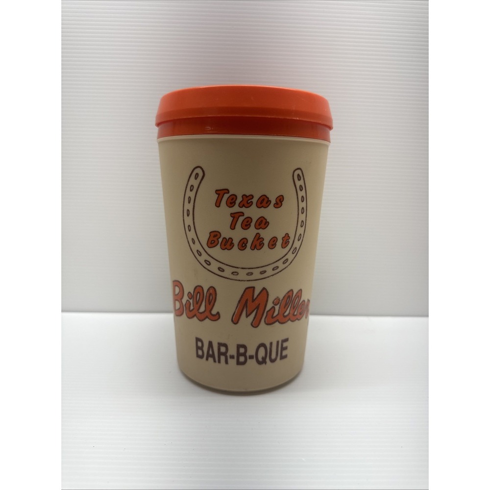 Bill Miller Bar-B-Q Texas Tea Bucket Aladdin Insulated Mug Cup 34oz W/ Lid‎